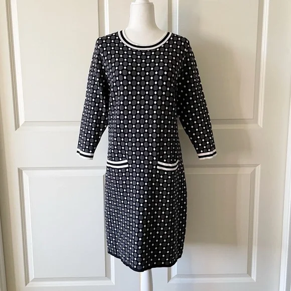 Boden Polka Dot Black and Gray Sweater Dress Size 16 - Picture 1 of 16